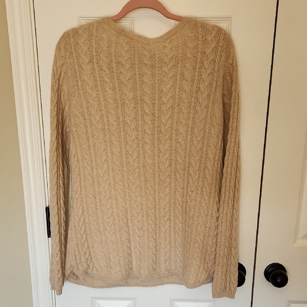 Soft Surroundings Label Noir Beige Cable Knit Cashmere Henley Sweater - Picture 4 of 5